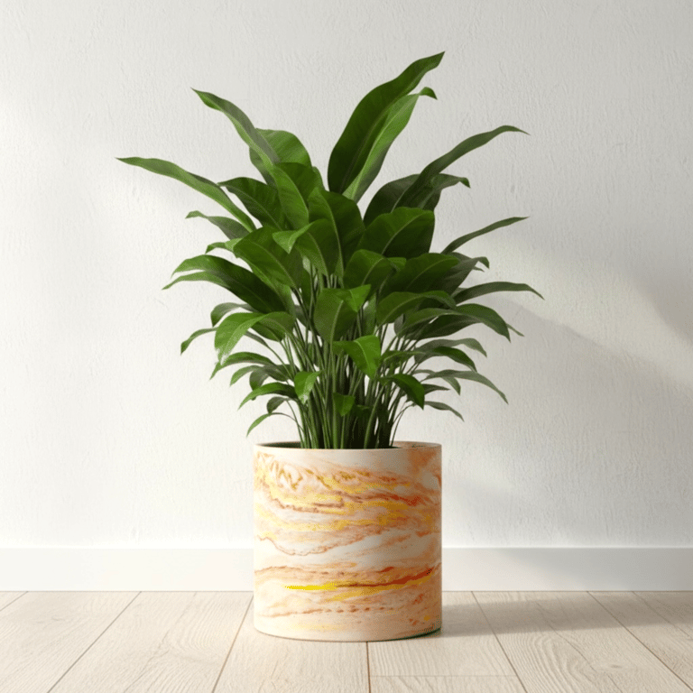 Large Statement Plant Pot in Red, Orange and Yellow Sunrise Marble