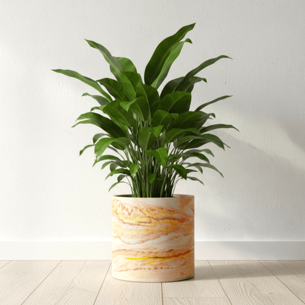 Large Statement Plant Pot in Red, Orange and Yellow Sunrise Marble