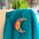 Luna Hand Embroidered Brooch, moon colourful brooch