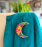 Luna Hand Embroidered Brooch, moon colourful brooch
