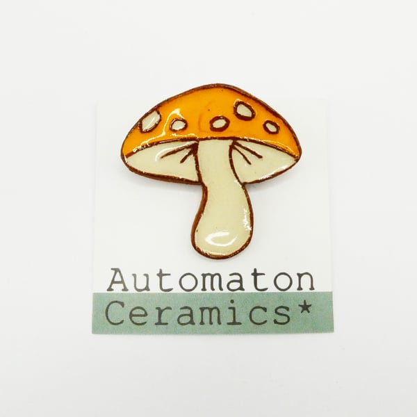 Orange Toadstool Pottery . Mushroom Brooch . Shroom Badge . Fungus Jewellery