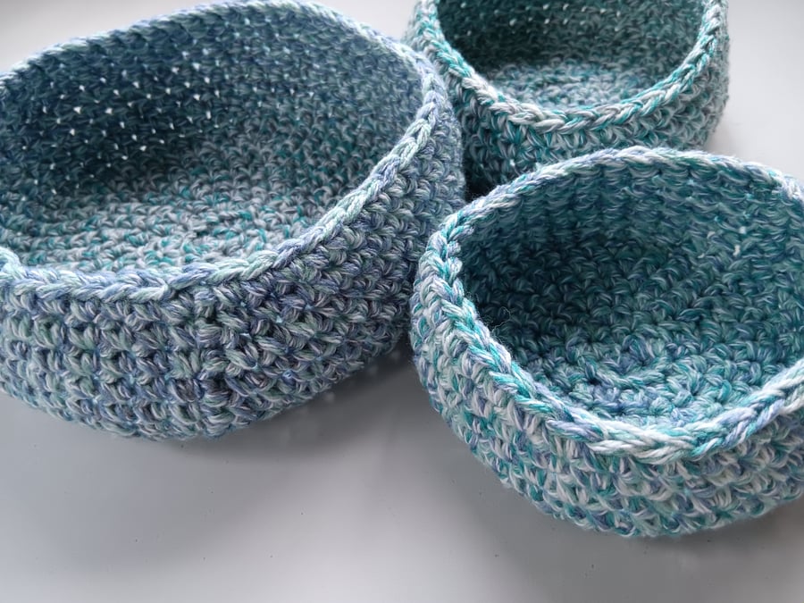 Crochet Nesting Baskets (Pastel Blue) - set of 3, so practical!