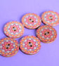 Wooden Mandala Patterned Buttons Orange Turquoise Red 6pk 25mm (M20) - Image 1
