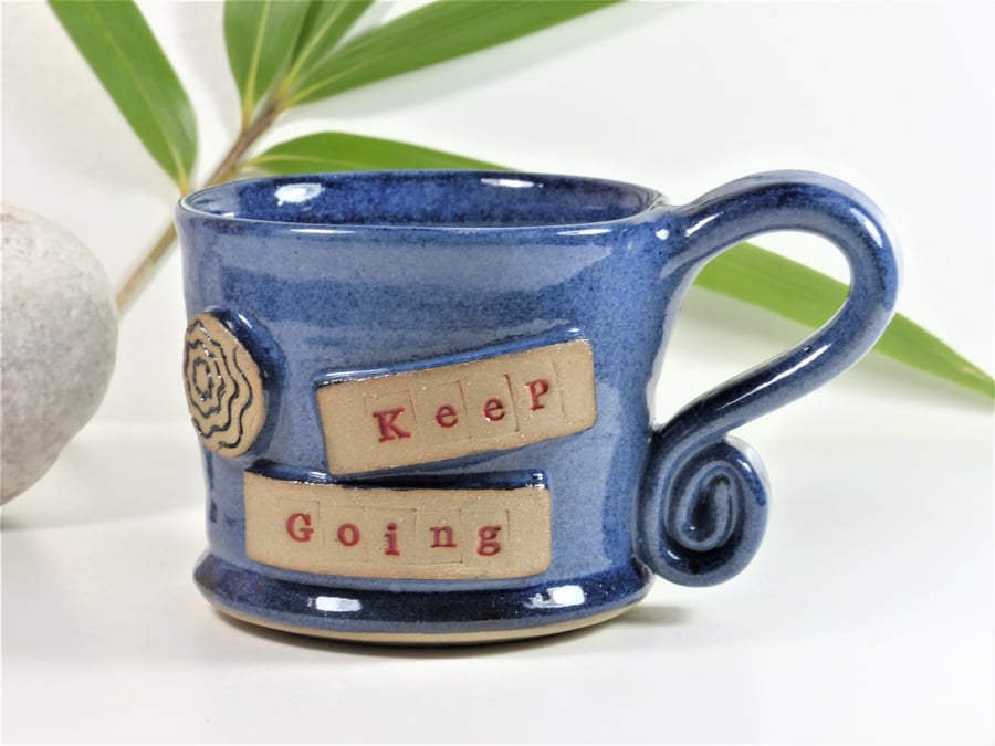  Keep Going -  Beautiful Blue Mug  Ceramic Pottery Wheelthrown Stoneware