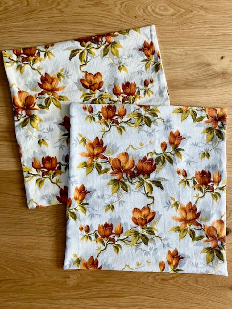 Two 50cm cushion covers made with vintage fabric - orange magnolia