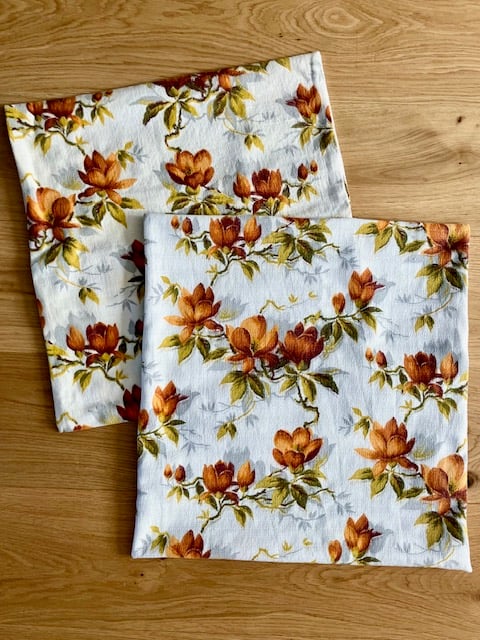 Two 50cm cushion covers made with vintage fabric - orange magnolia