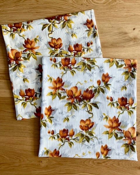 Two 50cm cushion covers made with vintage fabric - orange magnolia