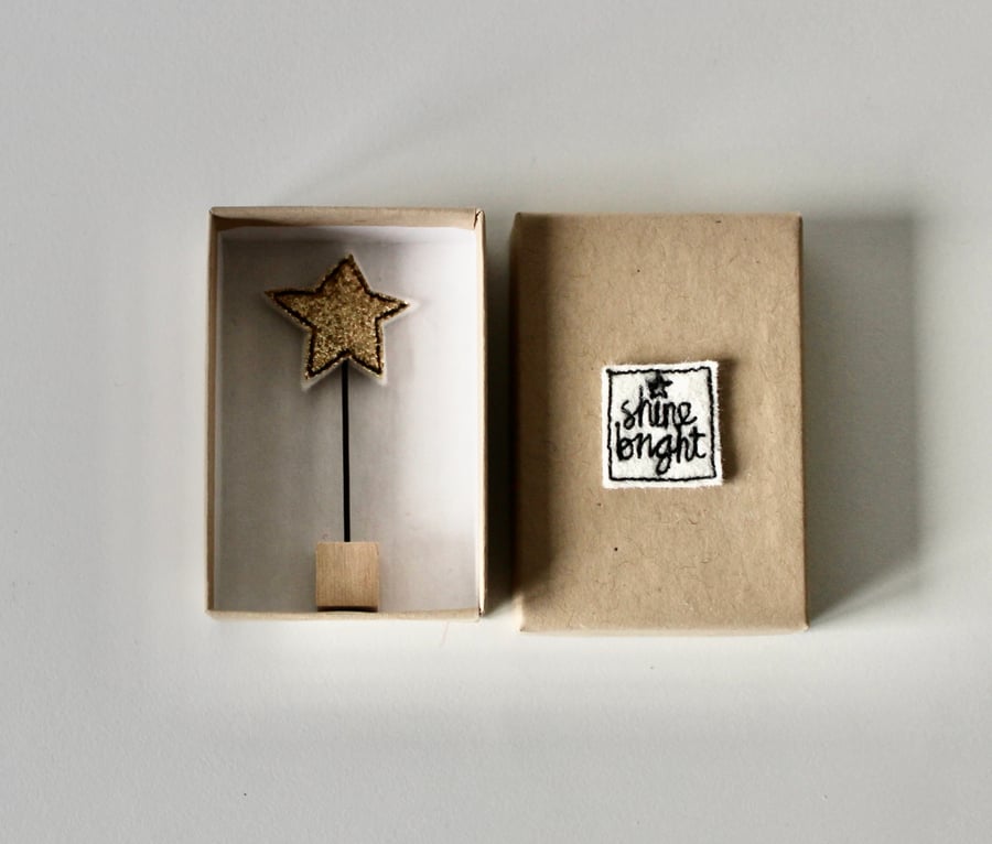 ‘Shine Bright' - Miniature Star with a Wire Stem and Wooden Block