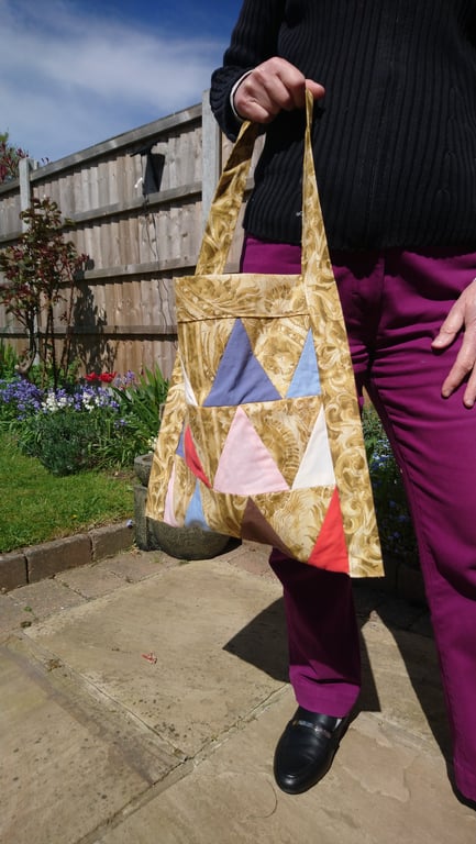 Patchwork Shoulder bag. Lined multicoloured tote bag with internal pockets