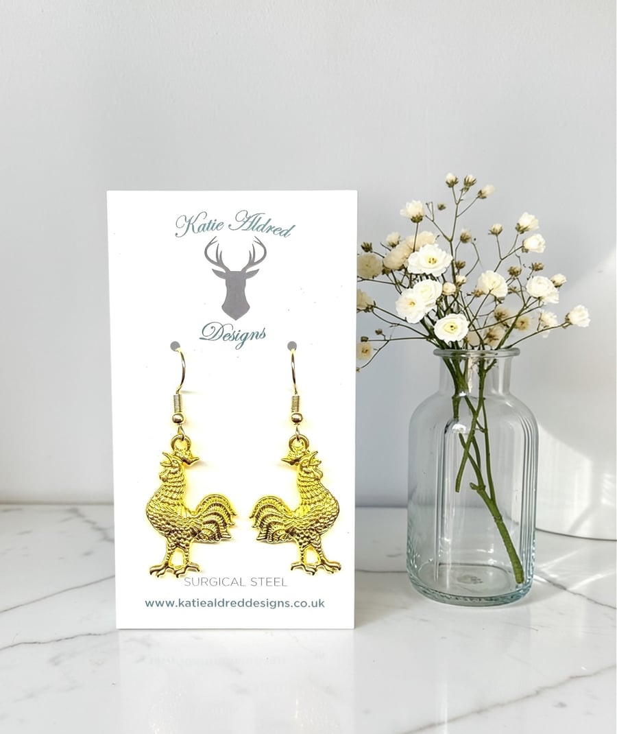 Charm Earrings - Gold Cockerel