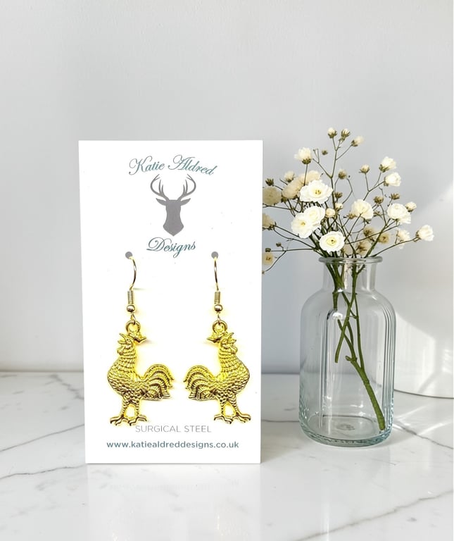 Charm Earrings - Gold Cockerel