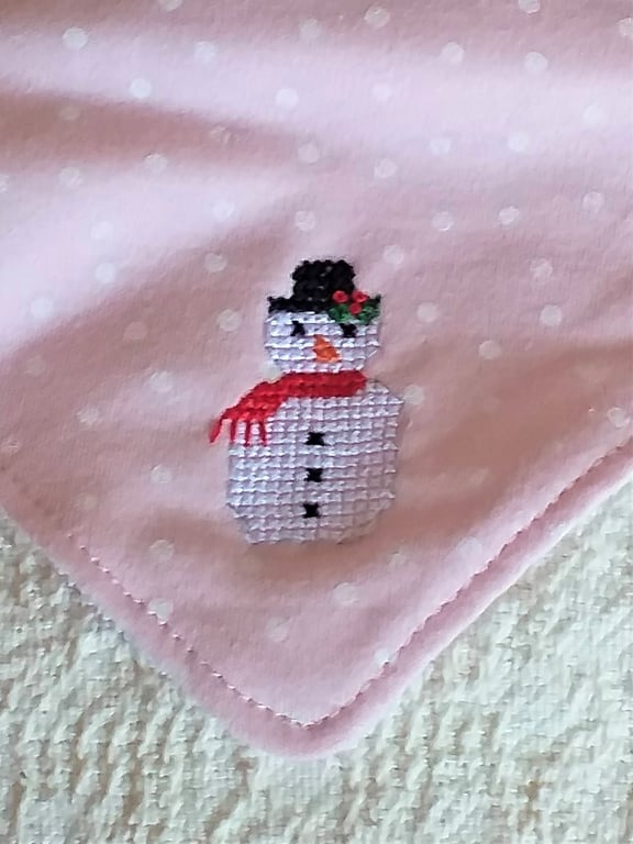 Snowman, Dribble Bib, hand embroidered