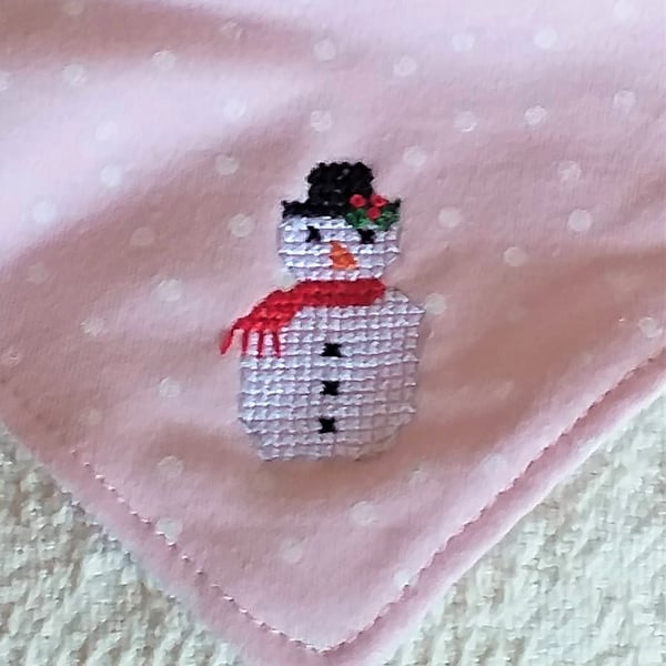 Snowman, Dribble Bib, hand embroidered