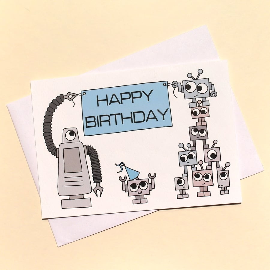 Robot Birthday Card - for geeky boys and girls A-HBR