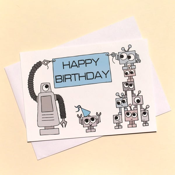 Robot Birthday Card - for geeky boys and girls A-HBR