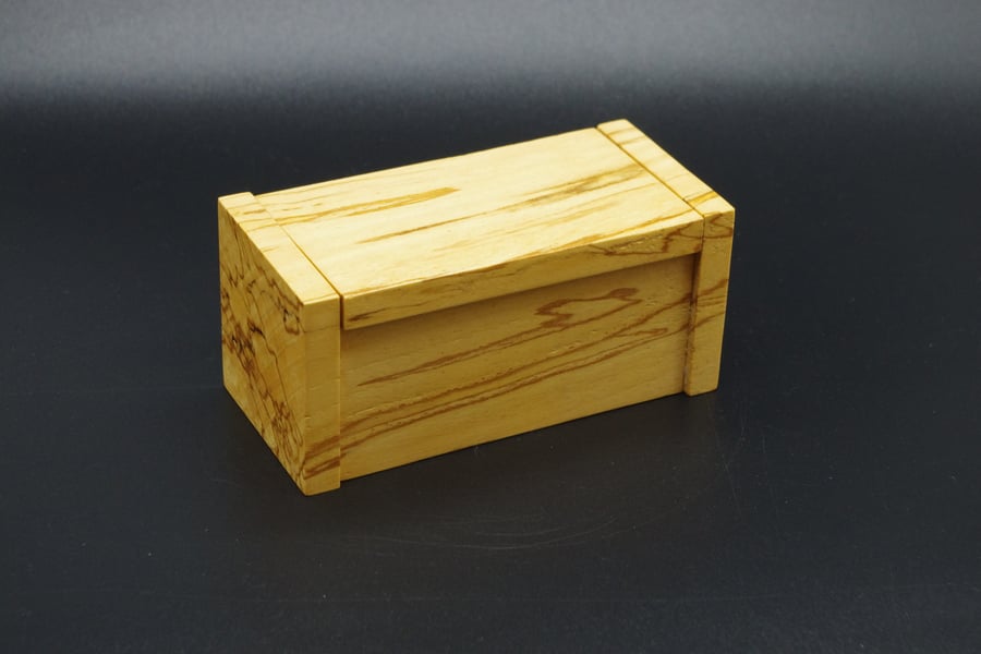 Wooden trinket, ring box with secret drawer. Handmade. Coloured Beech.