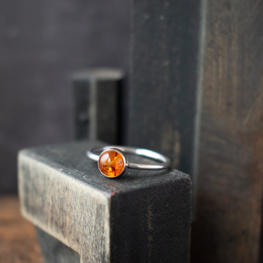 Amber Ring - Sterling Silver Stacking Ring - Gift for Her