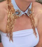 Sky Blue & Gold Vintage Crystal Detachable Collar -Sequinned Festival Accessory  - Image 2