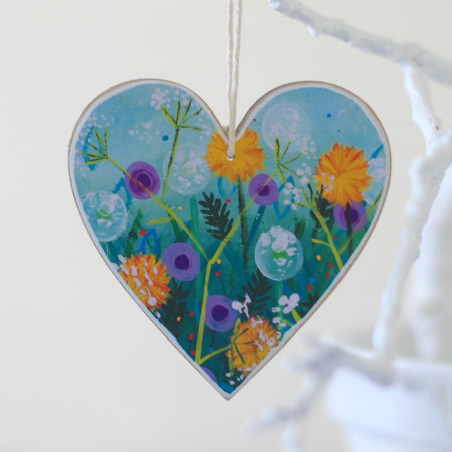 Mother's Day Hanging Heart Decoration with Floral Art Print, Easter Decoration