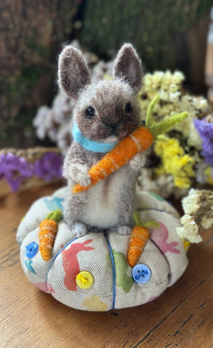 Needle felted rabbit pincushion
