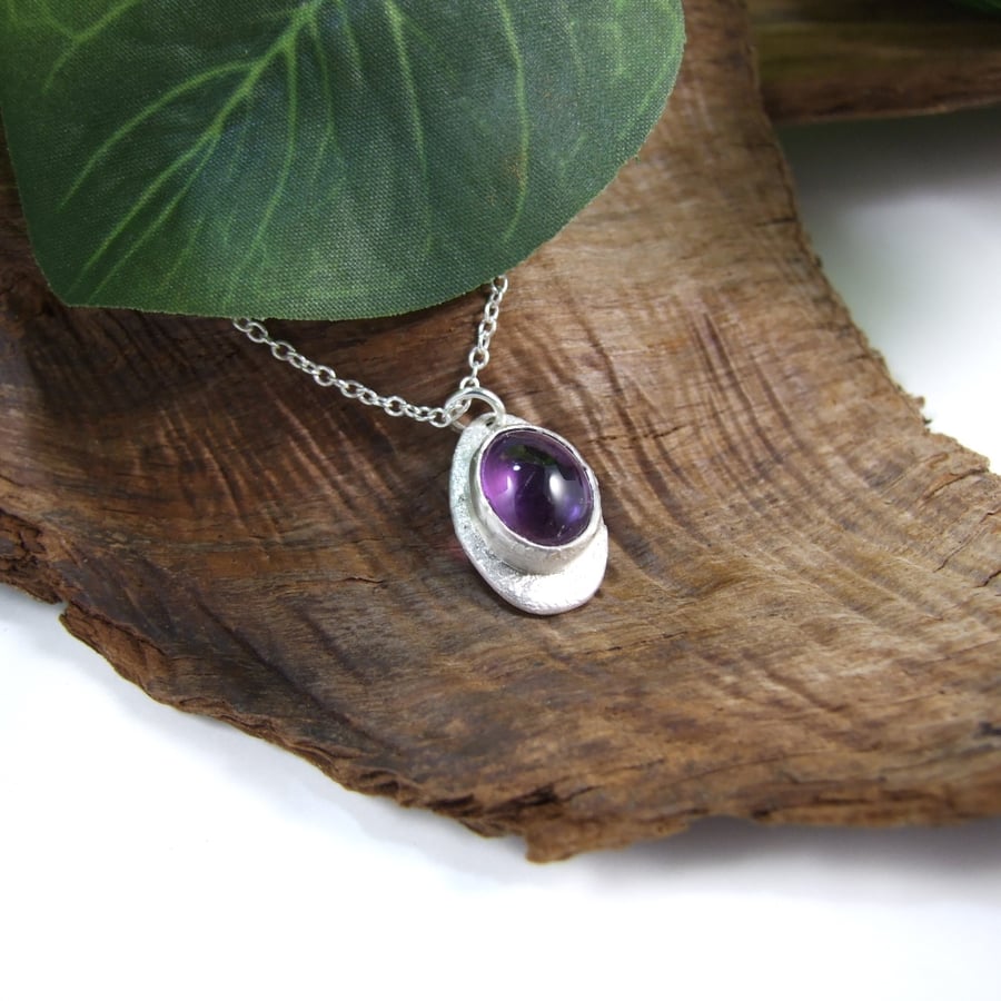 Amethyst Necklace, Sterling Silver with Small Bezel Set Amethyst Gemstone