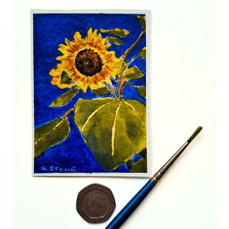 Original ACEO Miniature Sunflower Painting in Watercolour