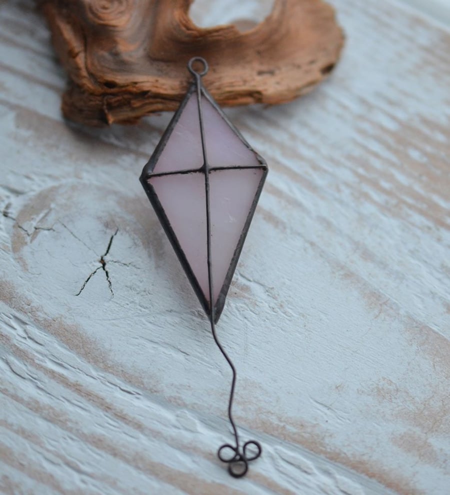 Handmade Pink Lilac Stained Glass and Copper Kite Pendant 