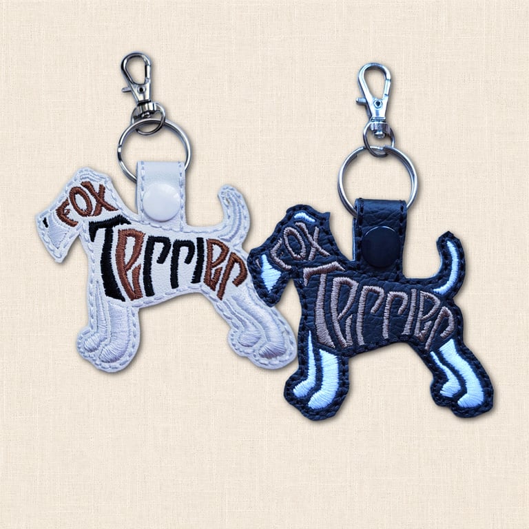 Fox Terrier Keyring - Embroidered Dog Word Art Bag Charm