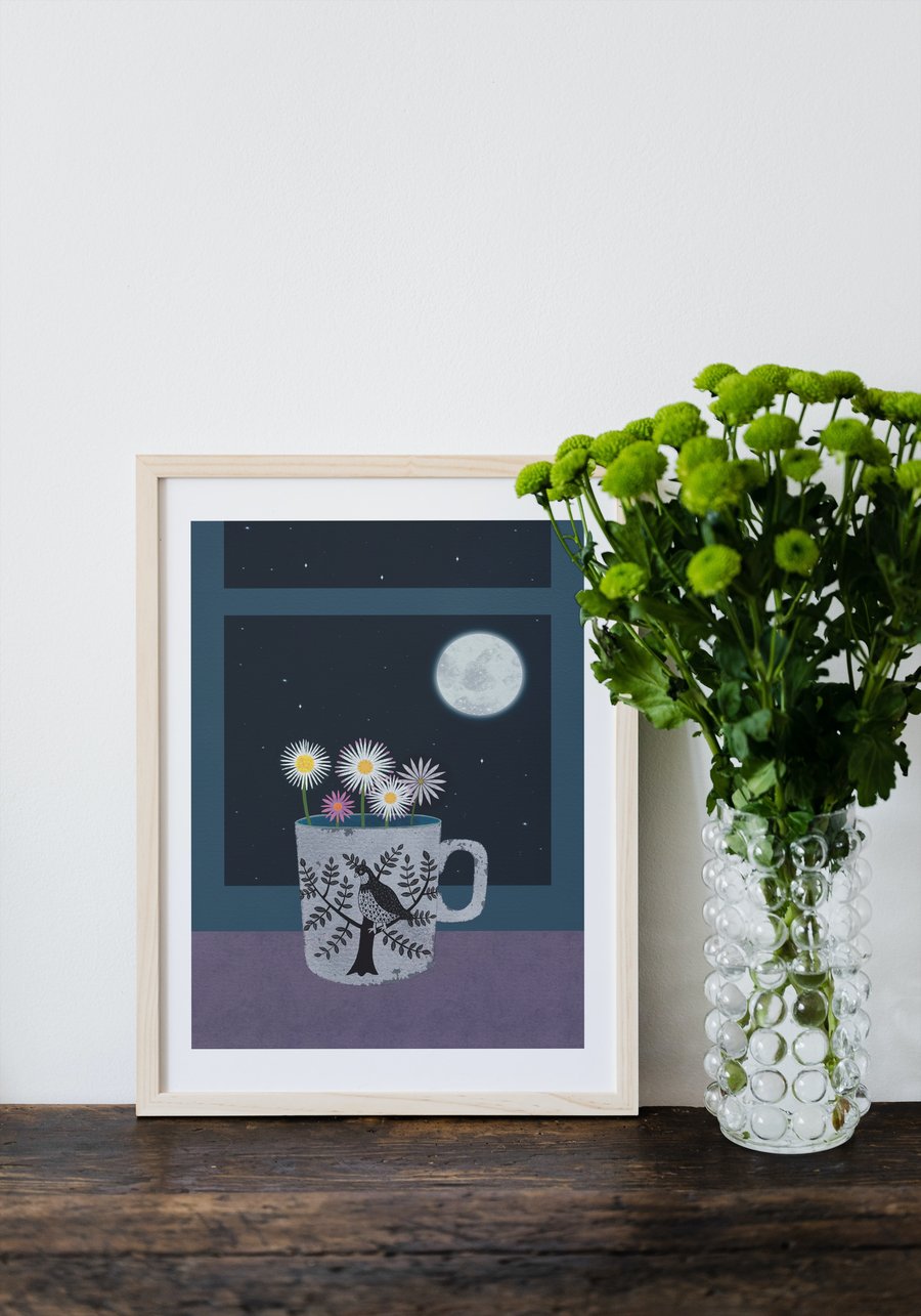 Art Print Bird and Flowers A4 