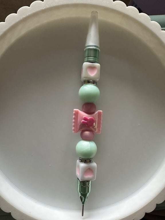 Silicone beaded Gem picker, diamond art, double ended, green and pink