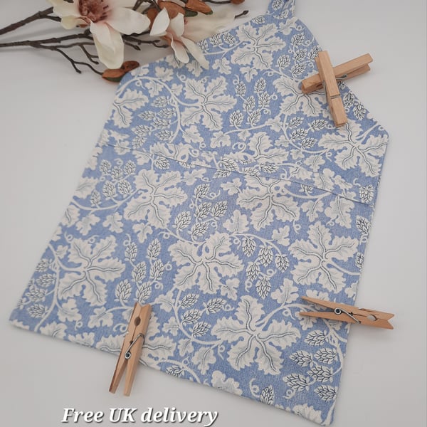 Blue and white foliage fabric clip on peg bag