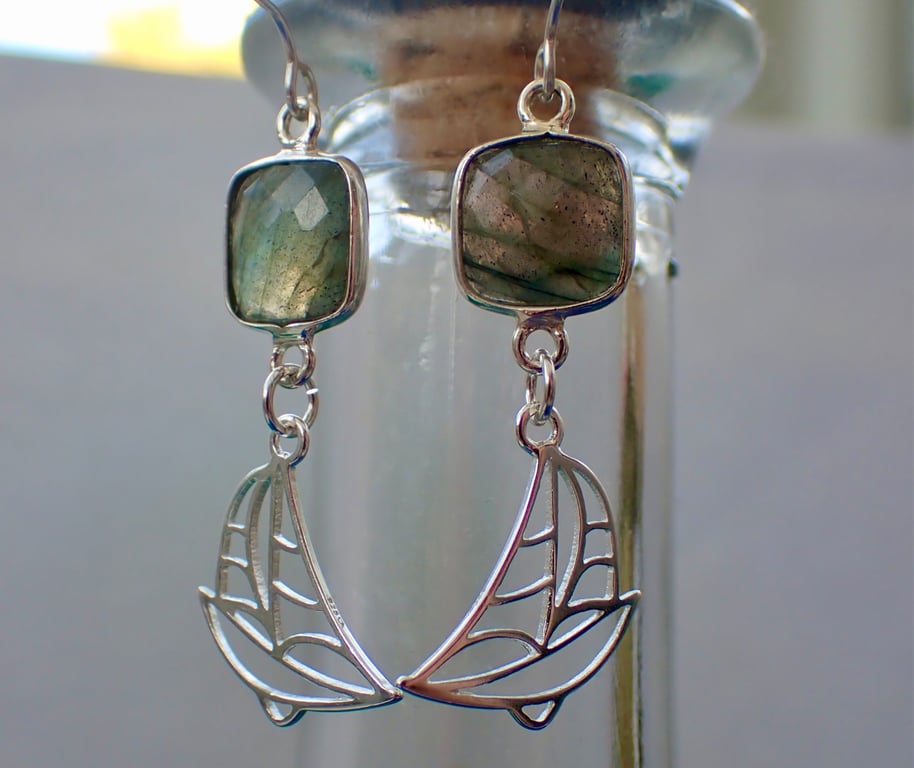 'Sail Away' sailing boat and labradorite dangle earrings