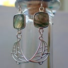 'Sail Away' sailing boat and labradorite dangle earrings