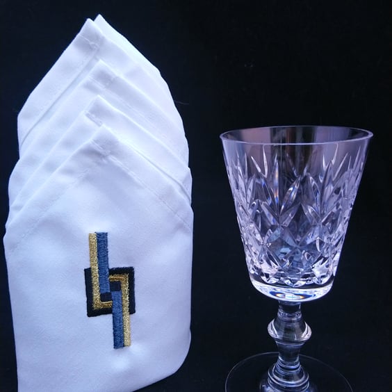  Napkins Art Deco Embroidered Design