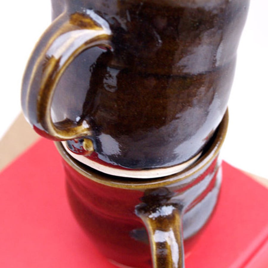 Sale - Pottery coffee mugs - two large black ceramic stoneware gift mugs