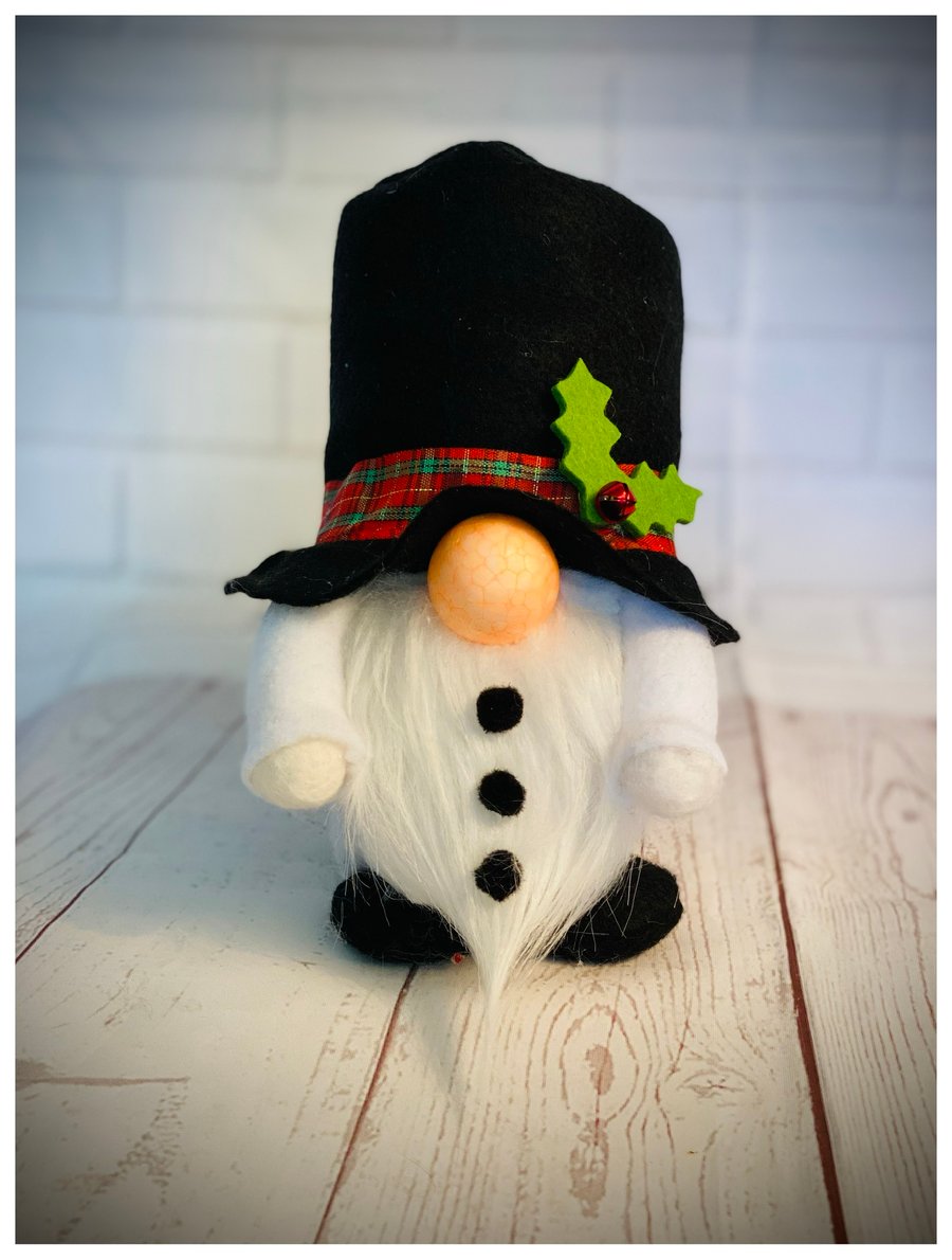 Handmade Nordic Gnome Snowman with Top Hat and Holly 