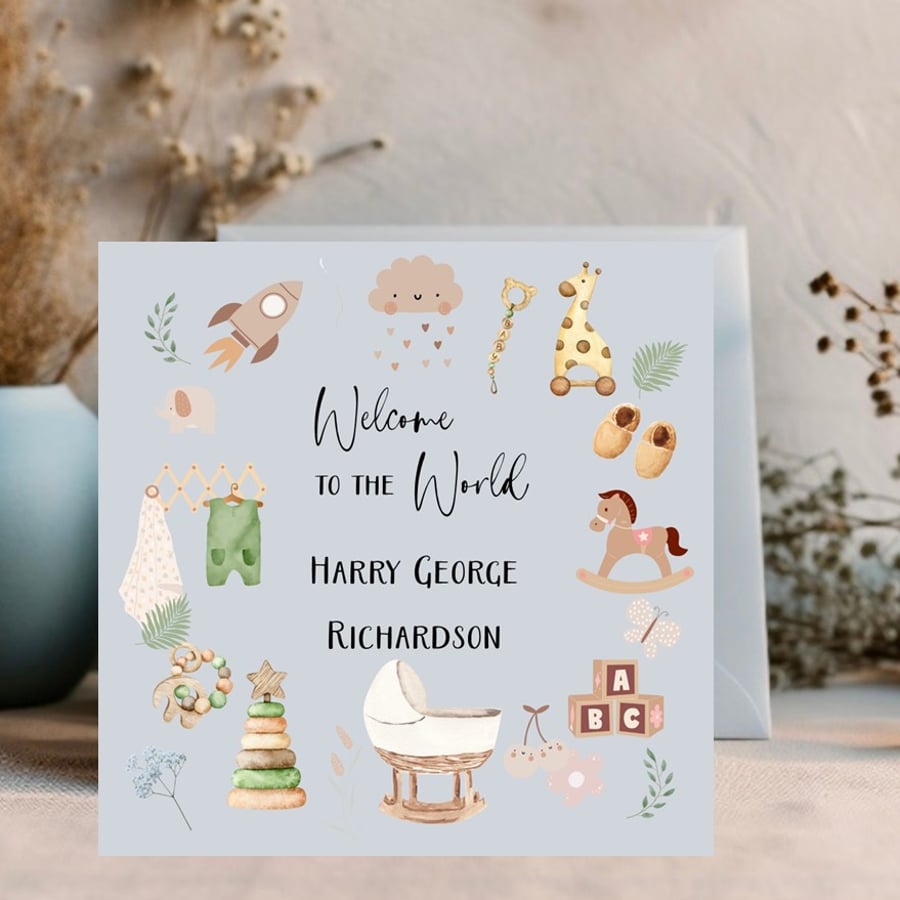 Personalised New Baby Card, New Baby Boy Card