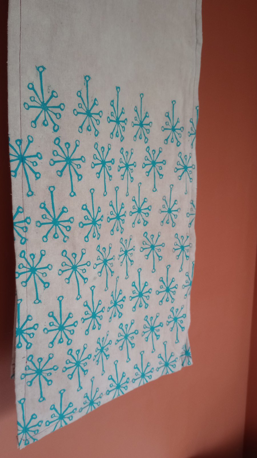 Plant Dyed Retro Starburst Block Printed Silk Noile Scarf