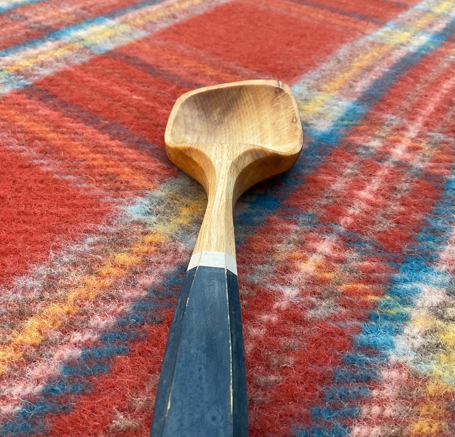 Beech Wood Serving Spoon in Blue and White
