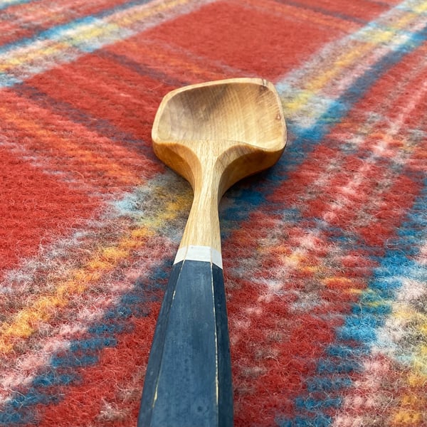 Beech Wood Serving Spoon in Blue and White