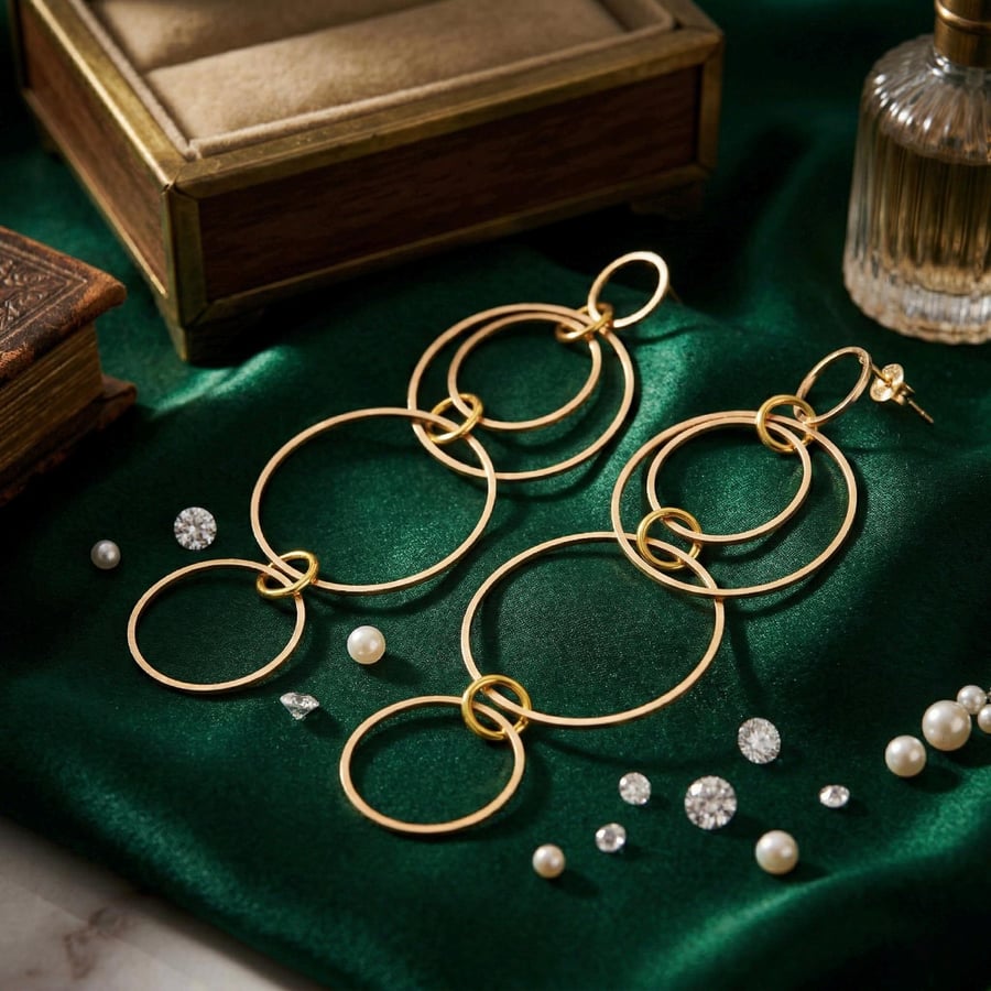 Gold Linked Hoop Drop Earrings (9.5cm)