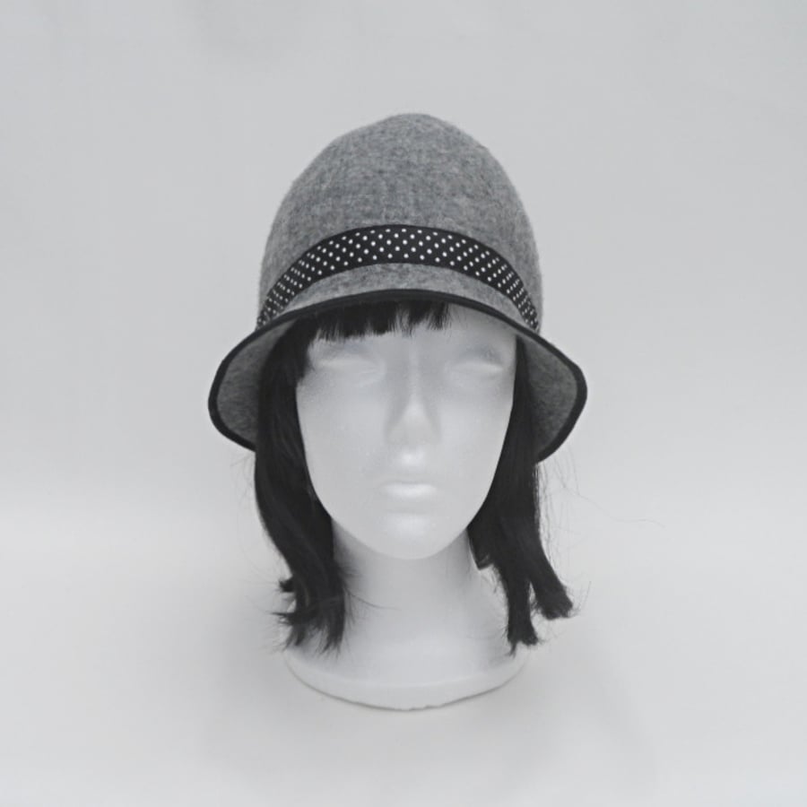 Grey merino wool felted cloche hat