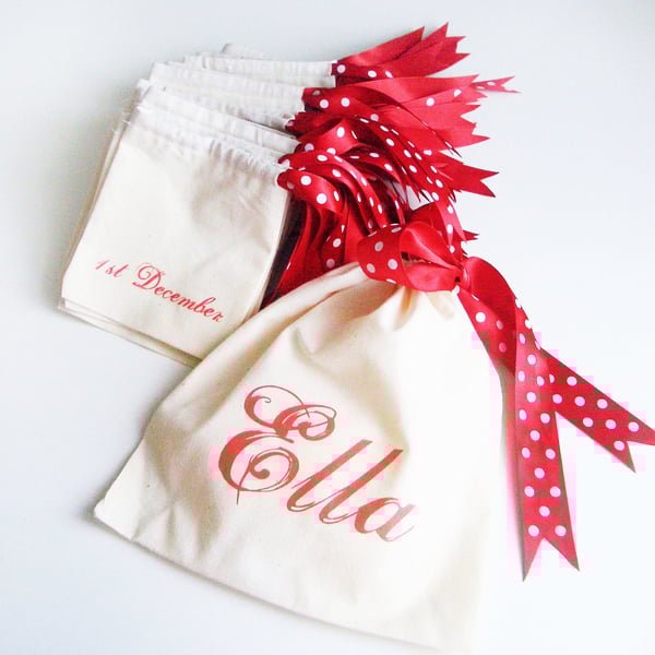 made-to-order 24 Advent Calendar Pouches - ivory grosgrain