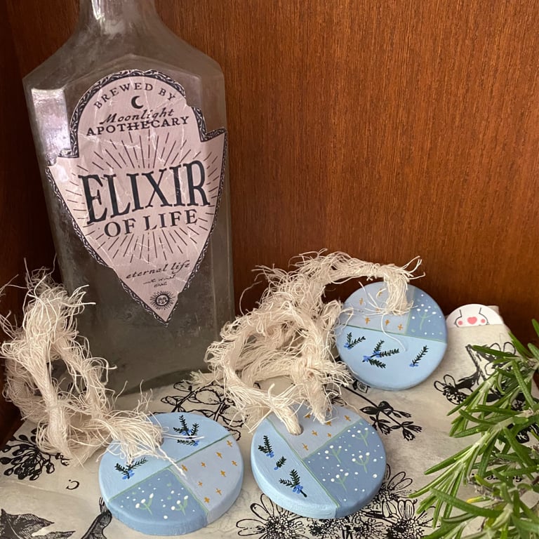 Apothecary, Juniper - hand painted hanging decorations (set of 3)