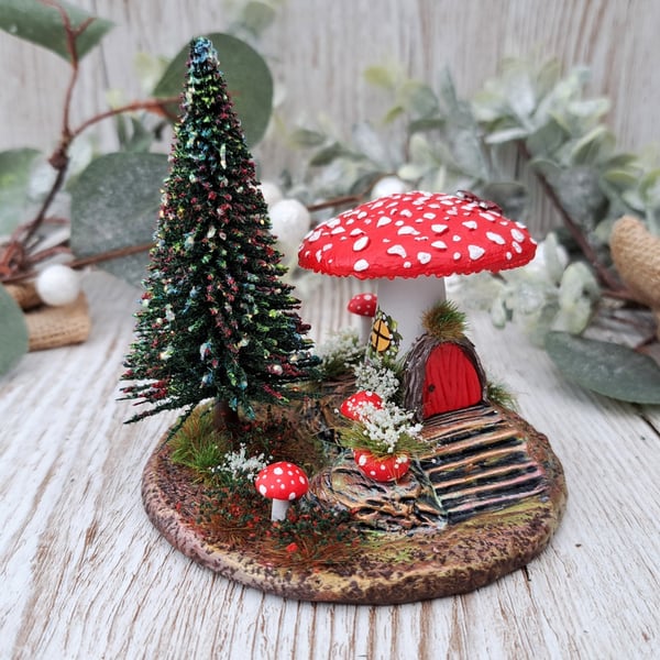 Miniature Mushroom Fairy House - Red
