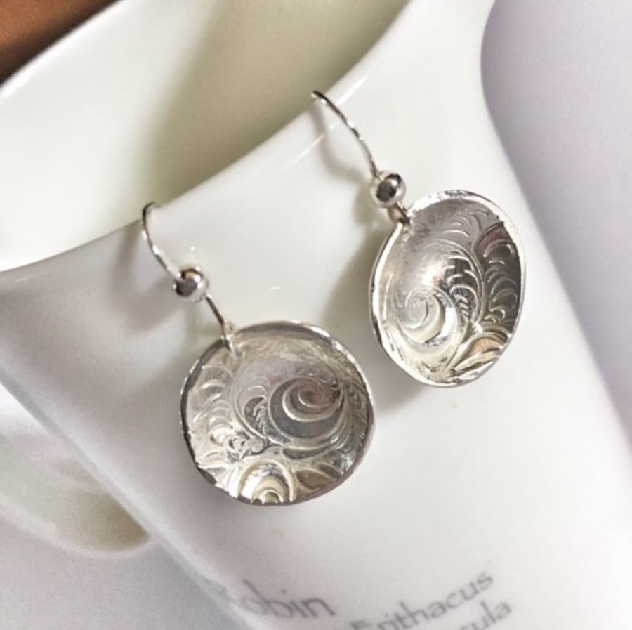 Handmade fine silver domed earrings