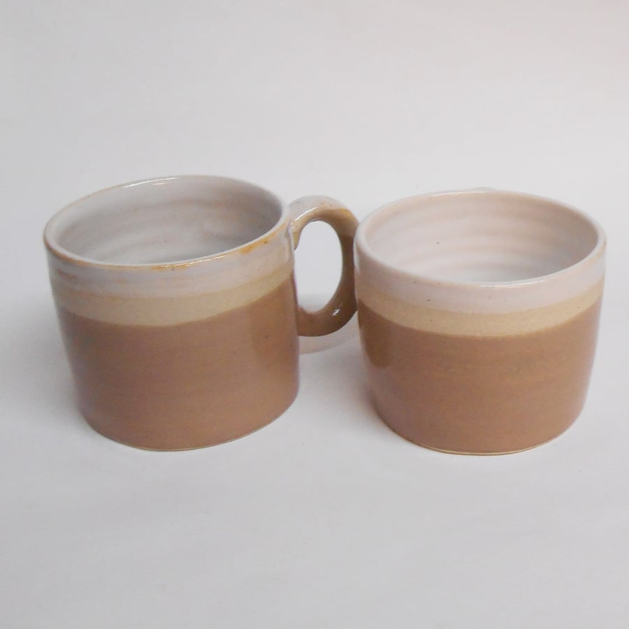 Pair of Beige Mugs Tea for two.