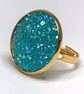 AQUAMARINE GLITTER RING gold plated adjustable 20 mm faux druzy  - Image 8