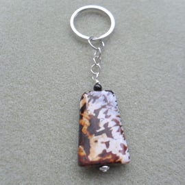 Cappuccino Coloured  Agate Keyring With Black Onyx and Haematite