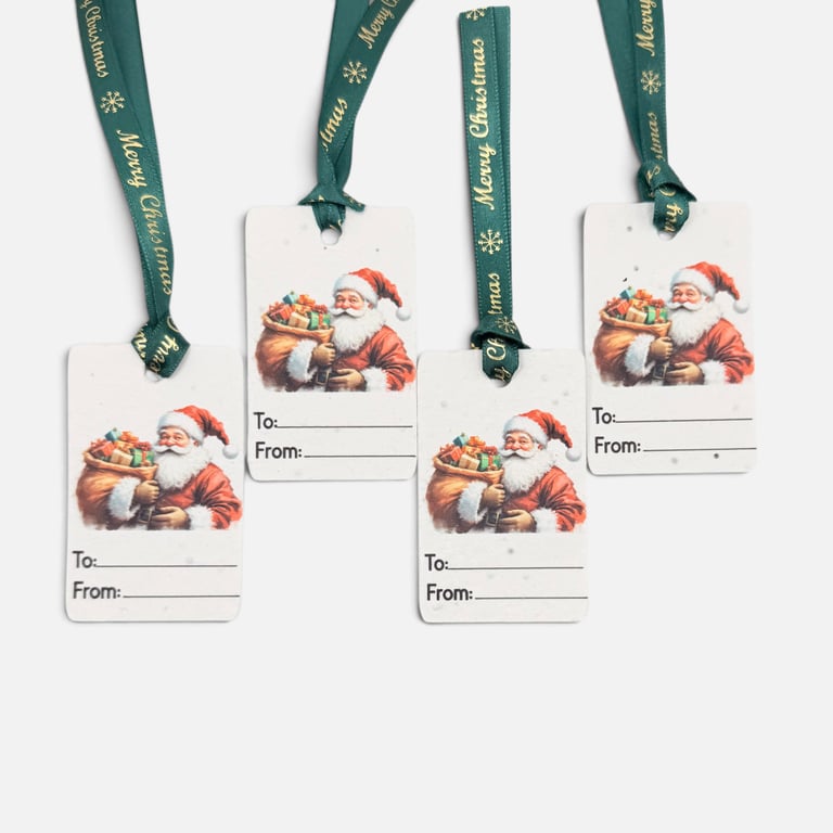 Set of 4 Plantable Christmas Gift Tags, Wildflower Seed Paper Festive Santa Tags